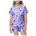 thumbnail image 1 of PEASKJP Kids Girls Pajama Set Silky PJS Button-Down Sleepwear Nightwear Loungewear Clothes Set Gifts2T 3T 4T 5T 6-13 Years,Purple 6-7 Years, 1 of 5