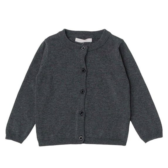 PEASKJP Kids Jackets Girls Girls' Ribbed Knit Uniform Cardigan | Ribbed Knit Fabric, Crew Neck, Button-Down Front, Long Sleeves, School Uniform Cardigan for Girls and Students (Dark Gray,6-7 Years)