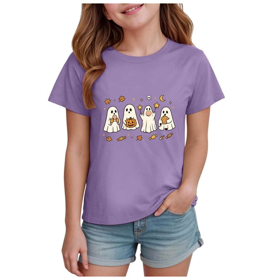PEASKJP Kids Oversized T Shirt Girls Shirts Summer Girl's Short Sleeve Performance T Shirt Halloween Shirts (Purple,2-3 Years)
