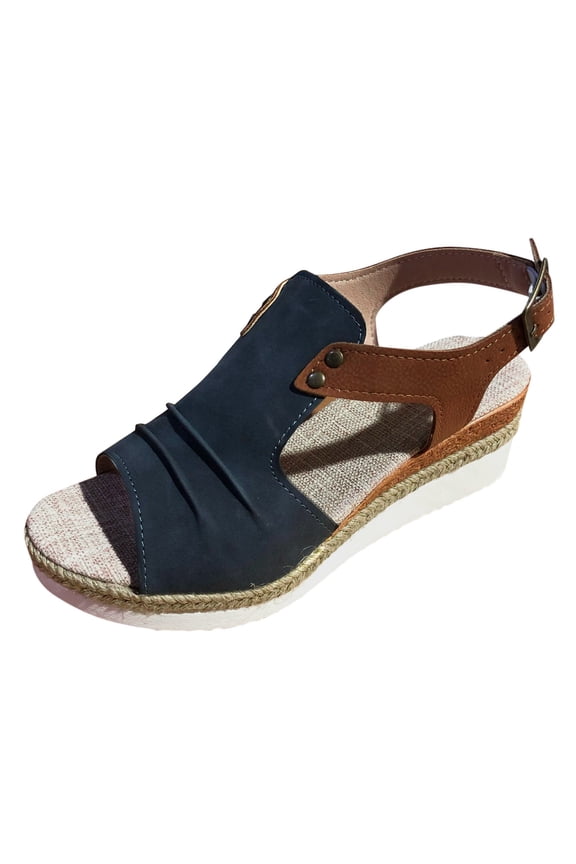 Ladies Sandals Women's Two Strap Heeled Sandal for Women Casual (Navy,8)