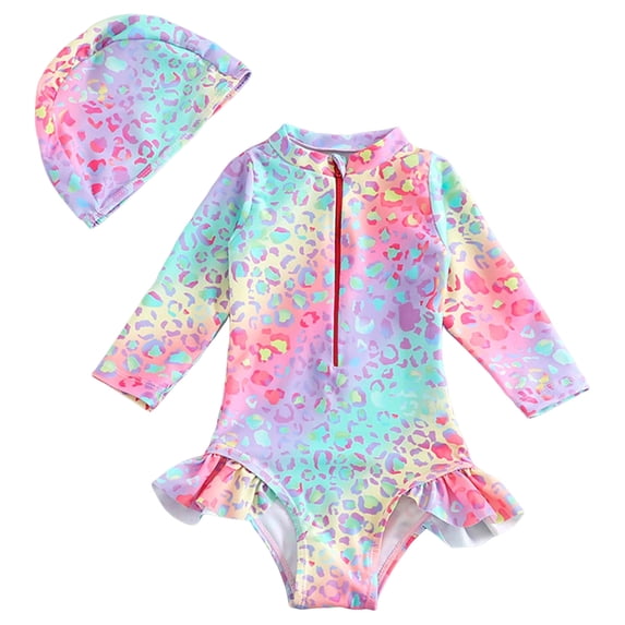 PEASKJP Little Girl Bathing Suit Girls Swimsuits One Piece Swimwear Bathing Suits Rash Guard,Size 5-6 Years