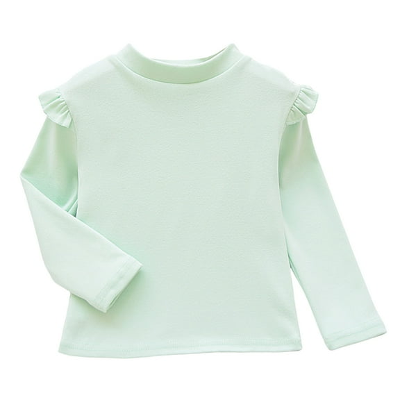 PEASKJP Long Sleeve Girls Shirts Plain Girls Long Sleeve Shirts Soft Cotton Crewneck Girls' Basic Long-Sleeve T-Shirt for Toddlers,Mint Green 120