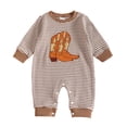 thumbnail image 1 of PEASKJP Long Sleeve Pajamas Baby Boy Newborn Baby Boy Girl Fall Winter Clothes Long Sleeve Bubble Romper Jumpsuit Overall Shorts Infant Clothing Brown,3-6 Months, 1 of 7