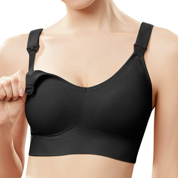 PEASKJP Maternity Bras for Pregnancy Plus Size Nursing Bra Womens Maternity Breastfeeding Bra Wireless Sleep Bra Bralette with Extenders & Clips (Black,L)