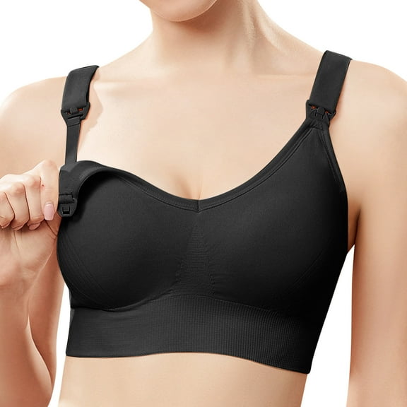 PEASKJP Maternity Bras for Pregnancy Supportive Cross Mesh Nursing Bras for Breastfeeding Ultra Comfort Maternity Bras Seamless Bralette with Extra Extender (Black,XXL)