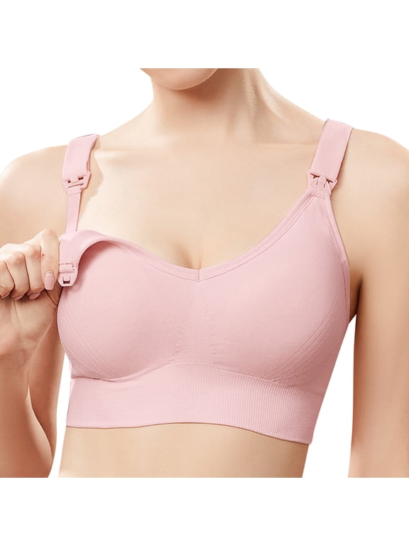 Maternity Bras for Pregnancy Supportive Women's Wirefree Non Padded Plus Size Cotton Maternity Nursing Bra (Pink,L)