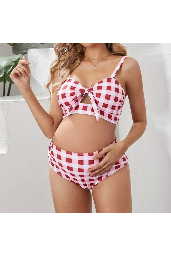 Maternity Swimsuits for Women Women's Maternity Soild Swimsuit Boyshorts Adjustable Swimsuit Swimwear Set Cute Summer (Pink,S)