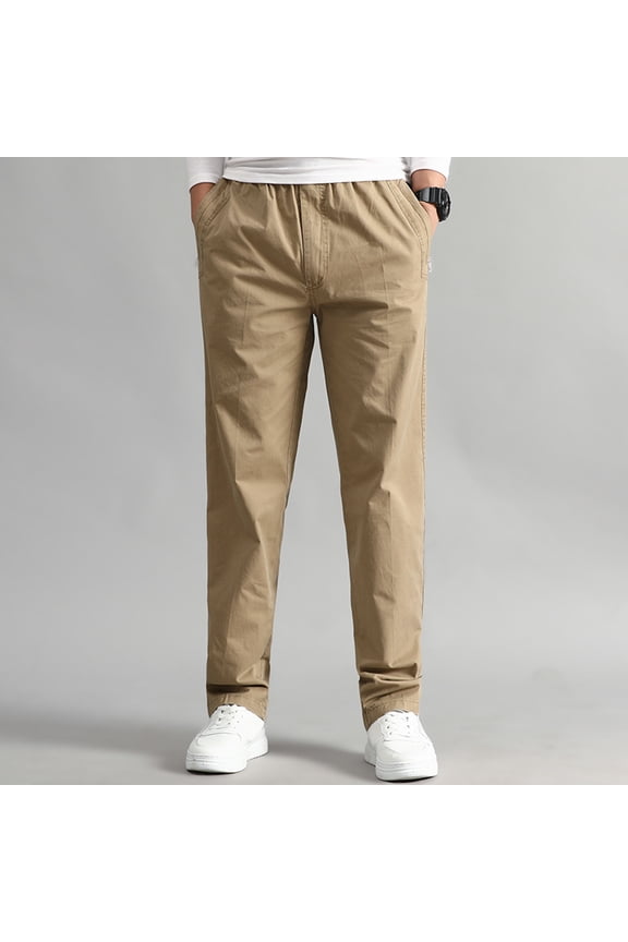 Men Cargo Pants With Pockets Men's Classic-Fit Expandable-Waist Flat-Front Dress Pant (Yellow,4XL)