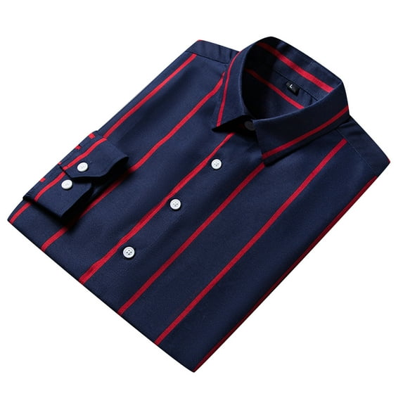 PEASKJP Men Dress Shirt Men's Dress Shirt Casual Holiday Long Sleeve Button Down Shirt (Navy,XL)