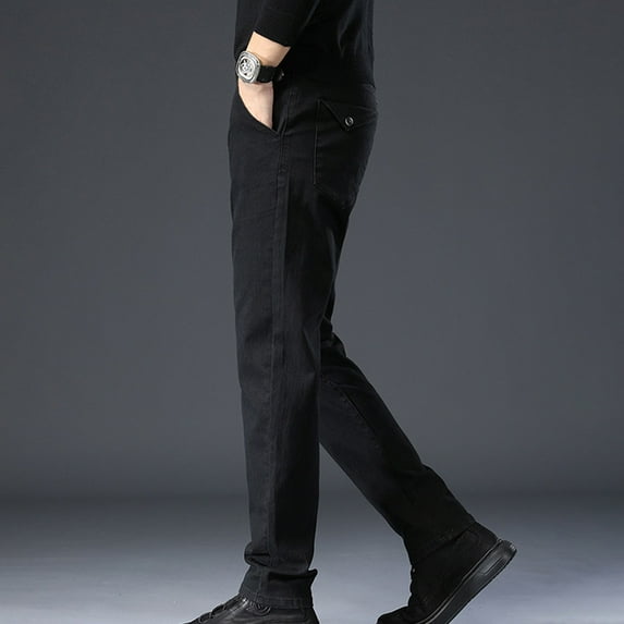 PEASKJP Men Jeans Big and Tall Men's Classic 5-Pocket Comfort Flex Waist Jean (Black,32)