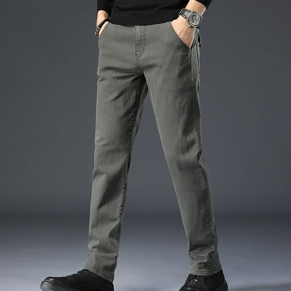 PEASKJP Men Jeans Straight Fit Men's Regular Fit Ripped Distressed Stretch Jeans Pants (Green,30)