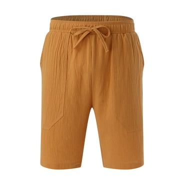 PEASKJP Men Shorts Men's Elastic-Waist Casual Stretch Short Shorts (Yellow,3XL)