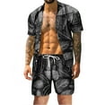 thumbnail image 1 of PEASKJP Men's 2 Piece Outfits Tropical Print Short Sleeve Button Down Hawaiian Shirt and Shorts Set (Black,M), 1 of 6