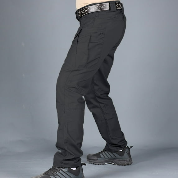 PEASKJP Men's Cargo Pants Men's Classic-Fit Expandable-Waist Flat-Front Dress Pant (Black,XXL)