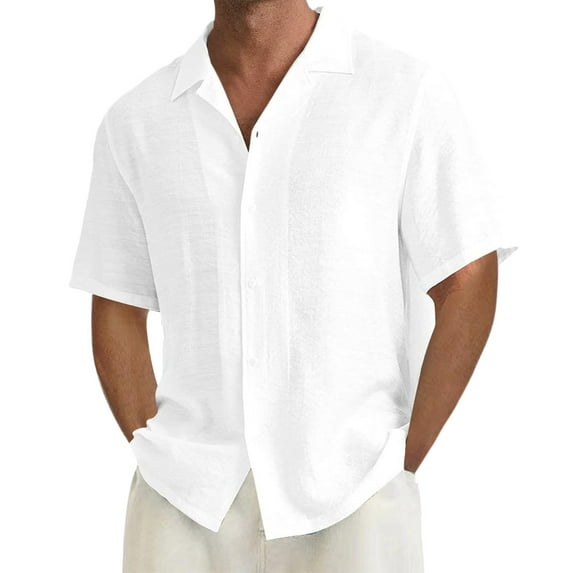 PEASKJP Men's Casual Button-Down Shirts Short Sleeve Regular Fit Casual Beach Tops Beach Shirts White 2XL