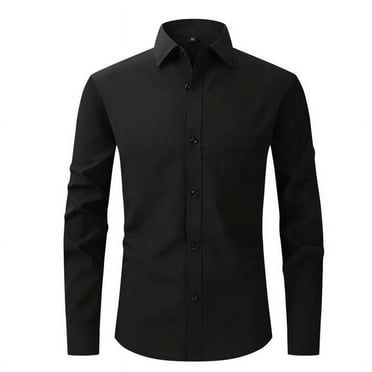 PEASKJP Men's Dress Shirt Regular Fit Poplin Solid (Black,M)