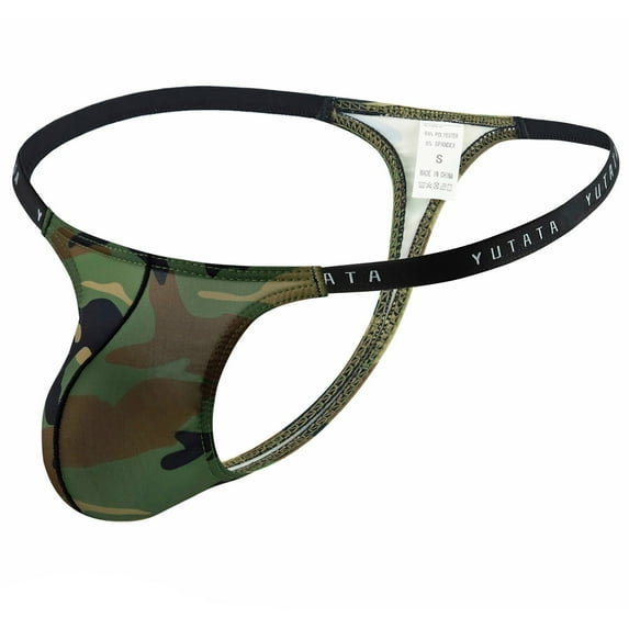 PEASKJP Men's Ice Silk Thongs Low Waist Elastic Waist Backless T-Back Panties Army Green L