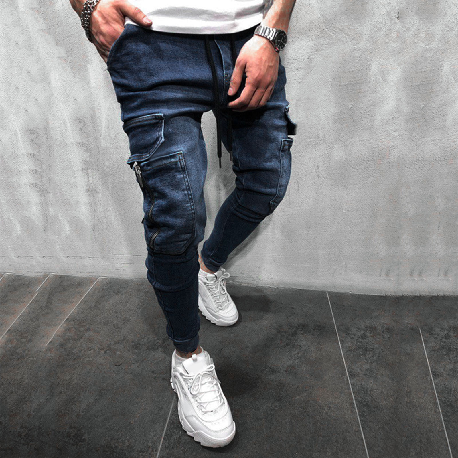 PEASKJP Men's Jeans Stretch Men's Skinny Slim Fit Boot Cut Jean (Blue,M ...