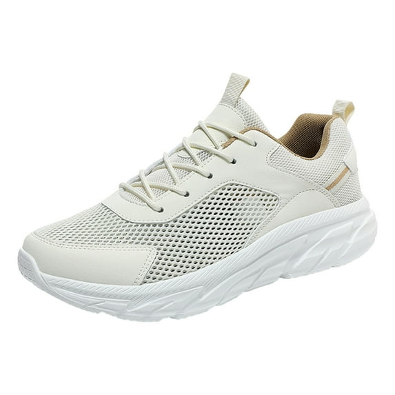PEASKJP Men's Shoes Mesh Breathable Lightweight Soft Insole Performance Lace Up Hiking Gym Running Sneakers Beige 41