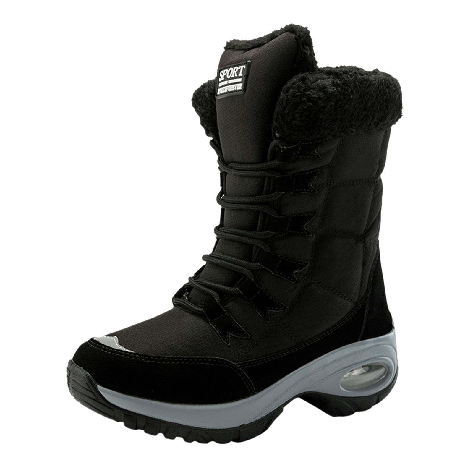 PEASKJP Men's Snow Boots Wide Width Mens Lightweight Hiking Boots Mid Ankle Warm Anti-Slip Ankle Hiking Skiing Boots (Black,7.5)