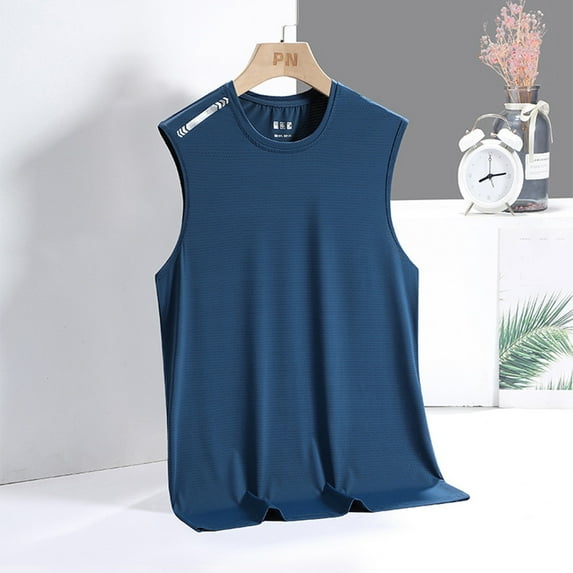 PEASKJP Men's Tank Tops Graphic Mens Graphic Logo Collection Heavyweight Cotton Summer Beach Tank Tops (Blue,L)