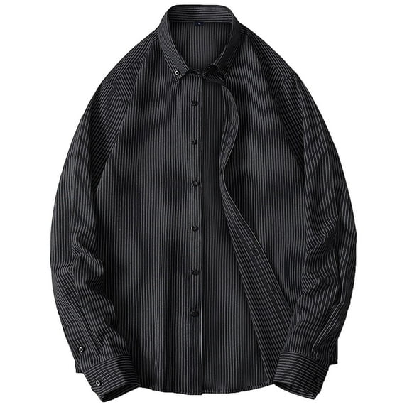 PEASKJP Mens Dress Shirts Short Sleeve Mens Long Sleeve Button up Shirts Tops Spread Winter T Shirt (Black,L)