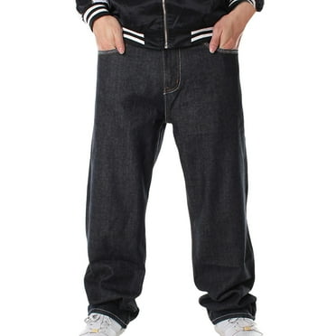 PEASKJP Mens Jeans Relaxed Fit Men's Relaxed Straight Leg Jean (Black,42)