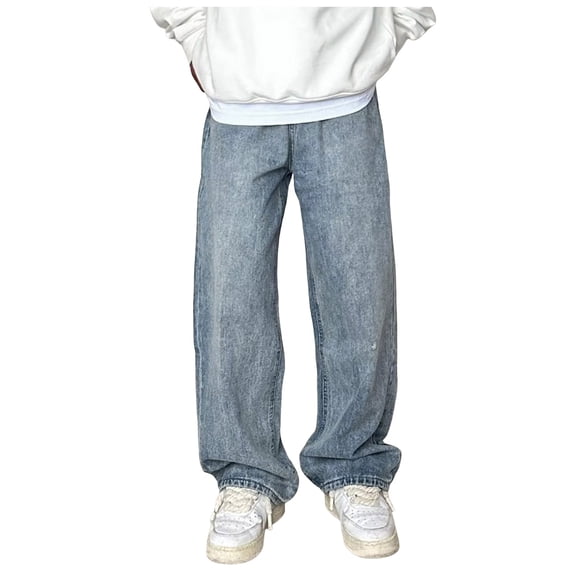 PEASKJP Mens Jeans Relaxed Fit Straight Leg Stretch Jeans for Men Comfort Superflex Pants (Blue,L)