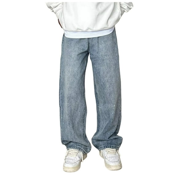PEASKJP Mens Jeans Relaxed Fit Straight Leg Stretch Jeans for Men Comfort Superflex Pants (Blue,S)
