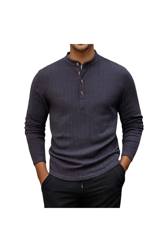 Mens Linen Henley Plus Size Men T Shirt Bulk Big Tall Long Sleeve Lightweight Tees Dark Gray,L