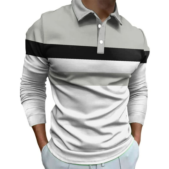 PEASKJP Mens Long Sleeve Polo Shirts Casual Moisture Wicking Golf Polo Shirts (White,2XL)