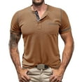 thumbnail image 1 of PEASKJP Mens Muscle Slim Henley Shirts Crewneck T-Shirt Gym Workout Athletic Shirt Tees with Button (Khaki,S), 1 of 6