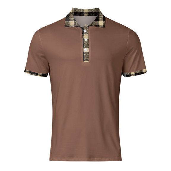 PEASKJP Mens Polo Shirts Mans Fashion Short Sleeve Polo Shirts Summer Casual Band Collar Tops Shirt (Coffee,4XL)