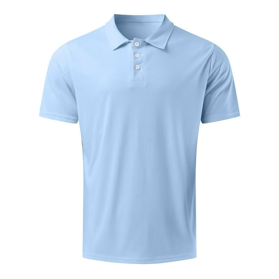 PEASKJP Mens Polo Shirts Short Sleeve Big And Tall Men's Short Sleeve Solid Stretch Cotton Pique Polo Shirt for Summer (Light Blue,S)