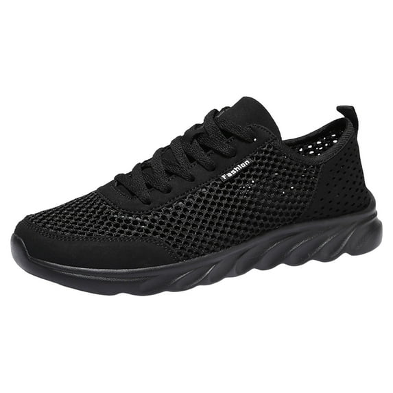 PEASKJP Mens Running Shoes Mesh Breathable Lightweight Soft Insole Lace Up Walking Shoe Running Sneakers Black 42