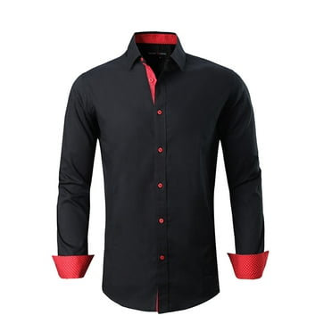 PEASKJP Mens Shirts Long Sleeve Mens Dress Shirts Graphic Button Down Long Sleeve Shirt (Black,S)