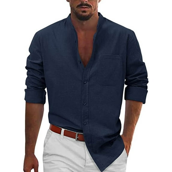 PEASKJP Mens Shirts Regular Fit Long Sleeve Casual Dress Shirt for Men (Navy,XXL)