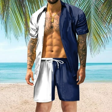 PEASKJP Mens Short Outfits 2 Piece Outfits for Men Shorts Set Casual Athletic Suit Sweatsuit Sportswear Casual Tracksuit (Blue,XXL)