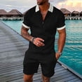 thumbnail image 1 of PEASKJP Mens Short Set Men's Shirt and Shorts Set Short Sleeve Casual Button Down Summer Outfits (Black,XL), 1 of 5