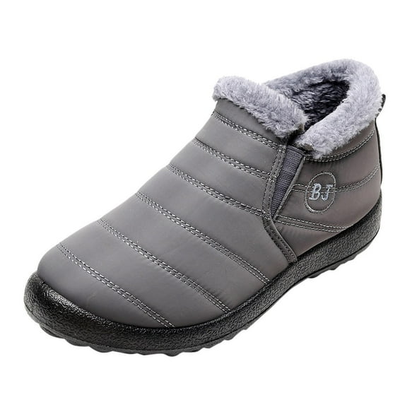 PEASKJP Mens Snow Boots Mens Snow Boots Winter Shoes Slip On Ankle Booties Anti-Slip Warm Hiking Boots Outdoor Shoes (Grey,46)
