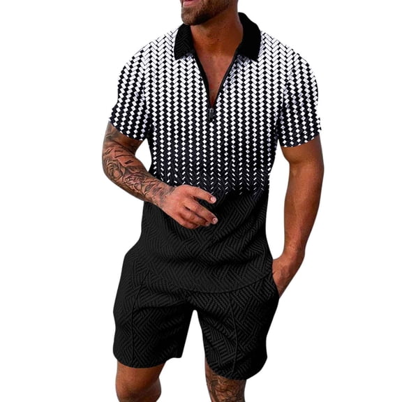 PEASKJP Mens Summer 2 Piece Outfits Short Sets Zipper Shirt and Shorts Suit Short Sleeve Tracksuits (White,XXL)