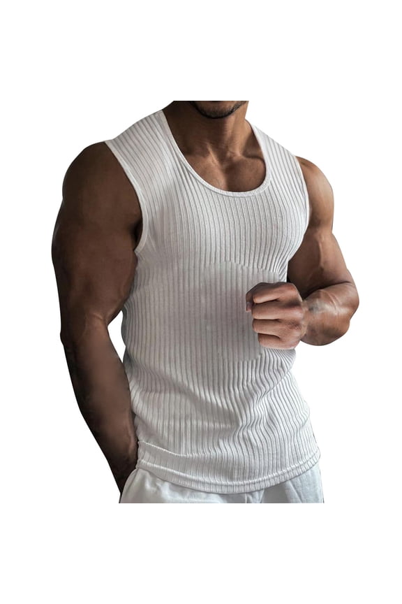 Mens Tank Tops Beach Men Tank Top Thin Strap Fitness Men Body Bodybuilding Stringer Singlets Suit TShirt (White,M)