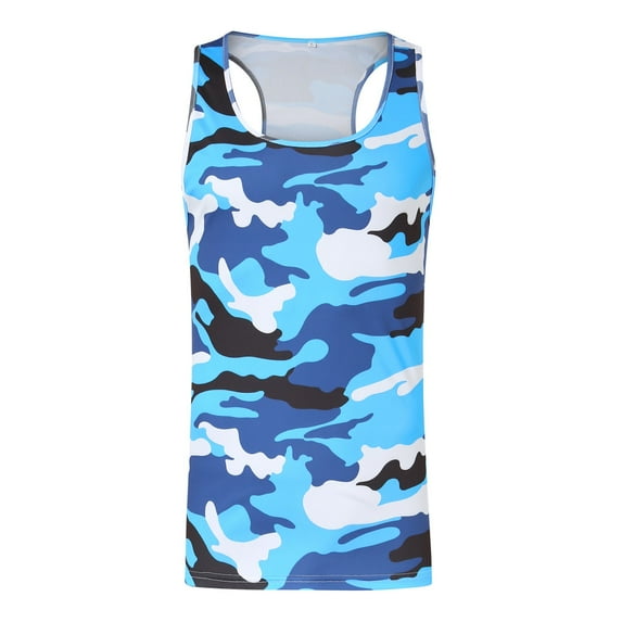 PEASKJP Mens Workout Tank Tops Men's Muscle Cut Off Gym Workout Stringer Tank Tops Bodybuilding Fitness TShirts (Blue,XL)