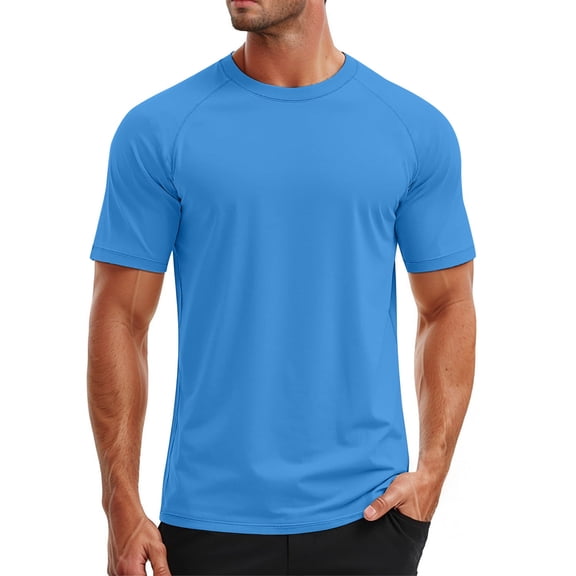 Razzly Men's Athletic T-Shirts for Outdoor Sports - Short Sleeve UPF 50+ Quick Drying Swim Shirt Rash Guard for Summer Activities(Light Blue,M)