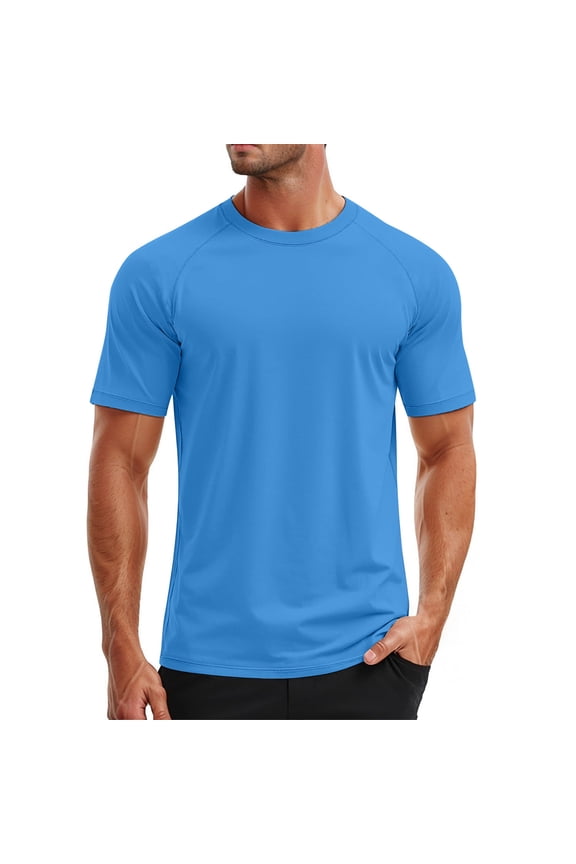 Men's Athletic T-Shirts for Outdoor Sports - Short Sleeve UPF 50+ Quick Drying Swim Shirt Rash Guard for Summer Activities(Light Blue,M)