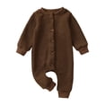 thumbnail image 1 of PEASKJP New Born Baby Boy Unisex Baby Boy Girl Striped Romper Waffle Long Sleeve Bubble Oversized Romper Bodysuit Fall Winter Onesie Clothes (Brown,3-6 Months), 1 of 3