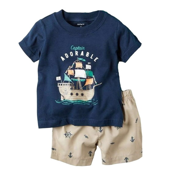 PEASKJP Newborn Boy Summer Sets Baby Boys Outfits Summer Clothes 2Pcs Shorts Set Cute Boy Print Tank Top Beach Style,Size 6-7 Years