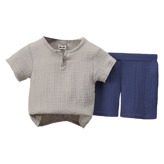 PEASKJP Newborn Boy Summer Short Sets Baby Boy Short Sleeve Crewneck Shirts Shorts Summer Clothes,Size 6-12 Months