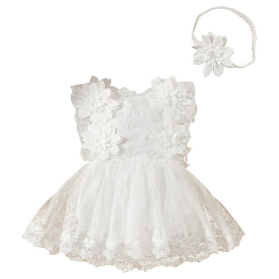 PEASKJP Newborn Girl Dresses Baby Girl Dress Sleeveless Lace Tulle Dress Newborn Romper Bodysuit Infant Girl Summer Clothes Outfits 0 3 6 9 12 18 Months,White 3-6 Months
