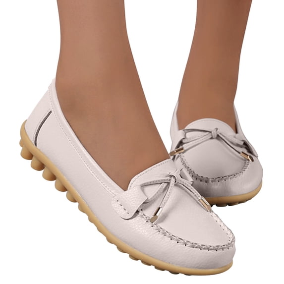 PEASKJP Non Slip Shoes for Women Thick Bottom Loafer Round Head Casual Slip On Shoes for Women Fashion Sneakers for Gym Travel Work Beige 7